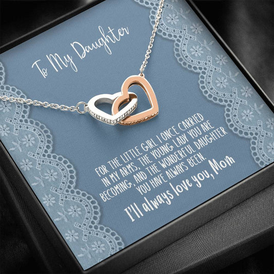To My Daughter - I'll Always Love You, Mom - Interlocking Hearts Necklace