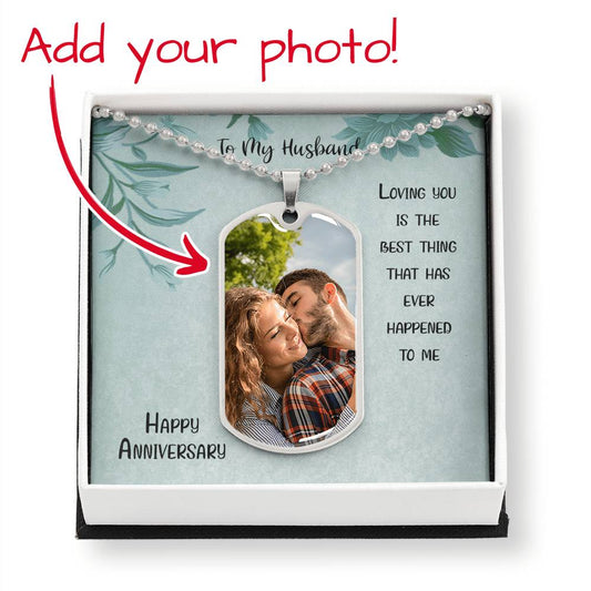 To My Husband - Loving You is the Best Thing - Personalized Photo Necklace / Engravable Anniversary Present from Wife