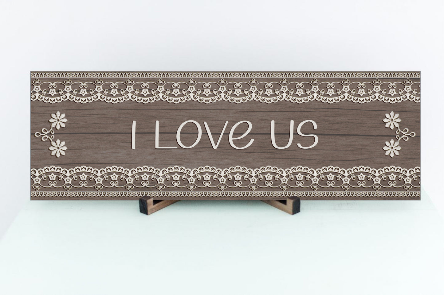 I Love Us - Lace Look, Shabby Chic Cottage Decor 15x5 Sign